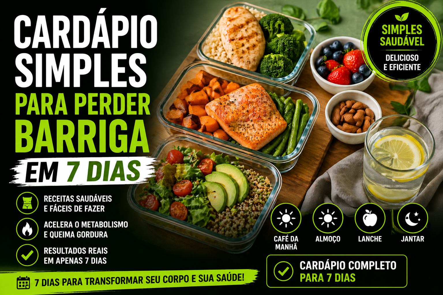 cardápio simples para perder barriga em 7 dias