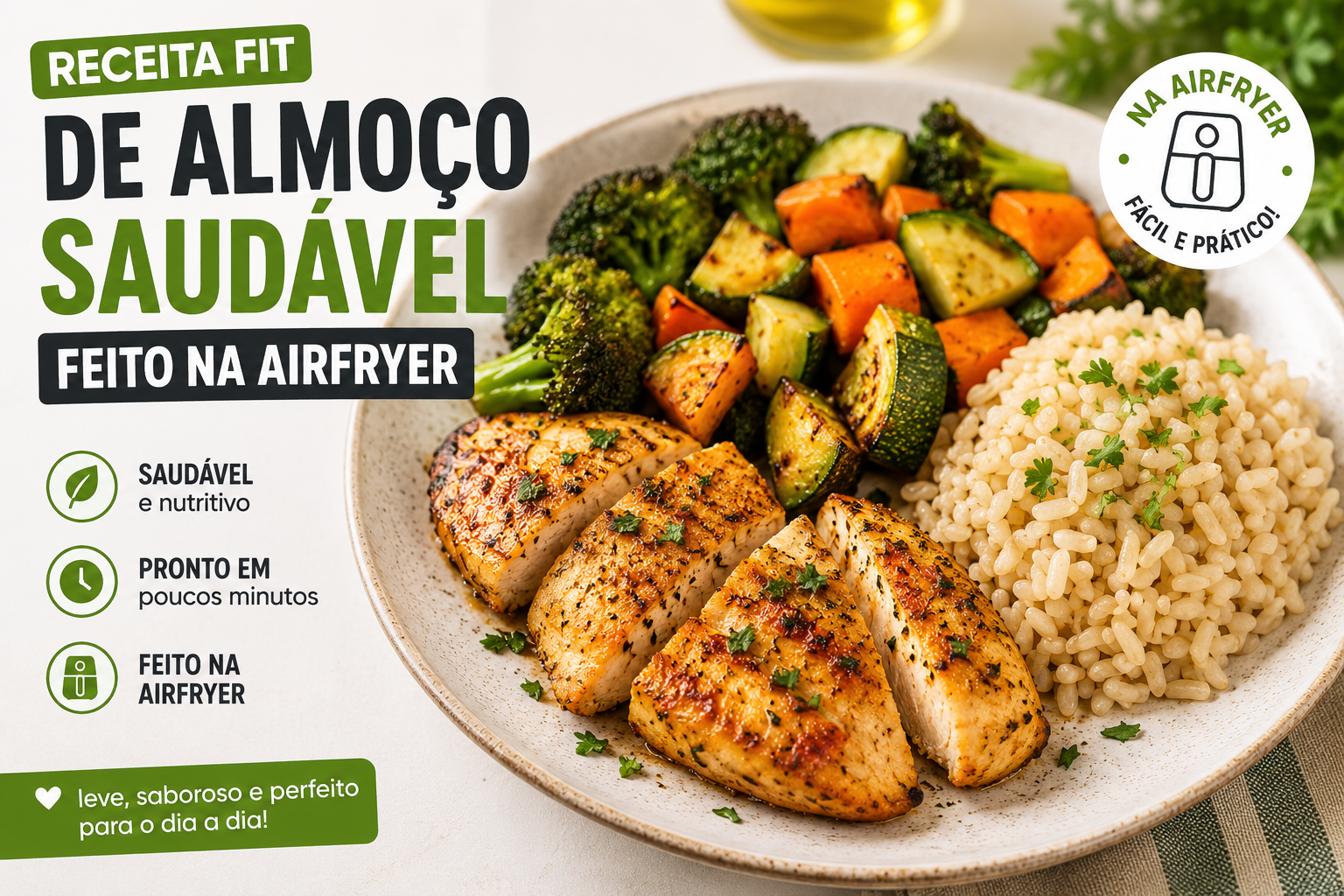 receita fit de almoço saudável feito na airfryer