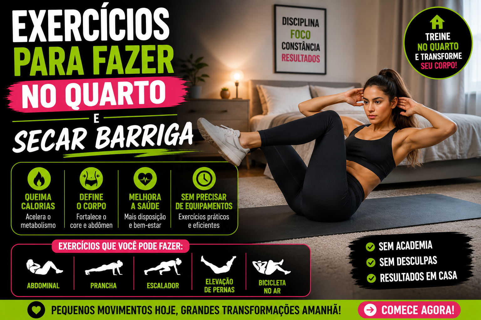 exercícios para fazer no quarto e secar barriga