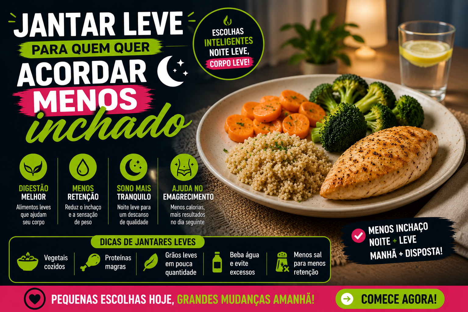 jantar leve para quem quer acordar menos inchado
