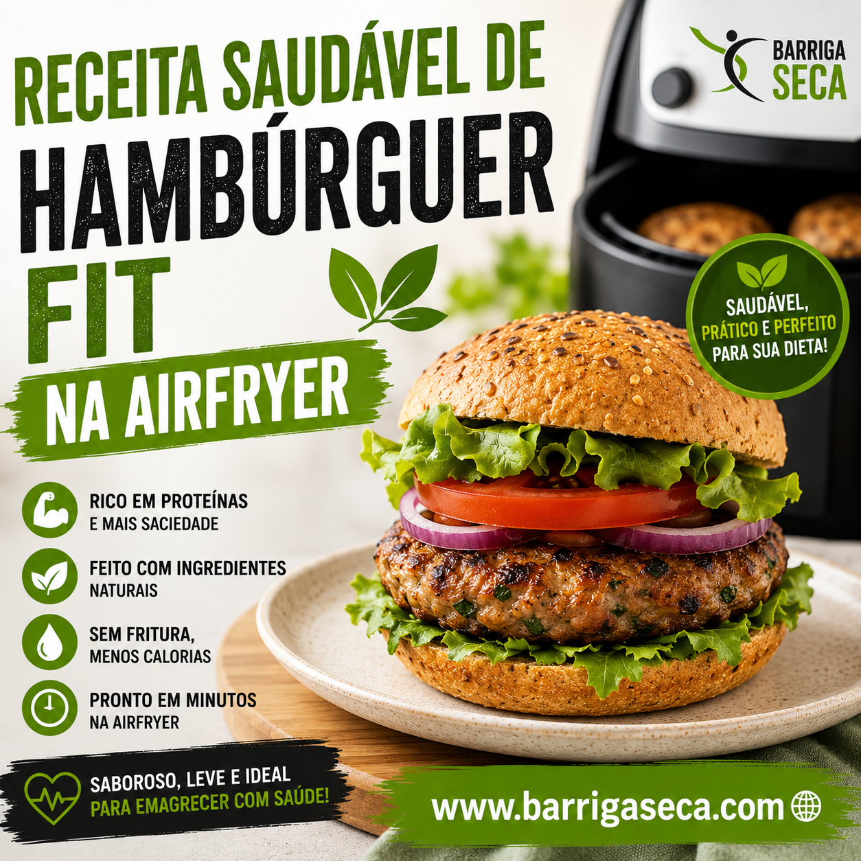 receita saudável de hambúrguer fit na airfryer para emagrecer