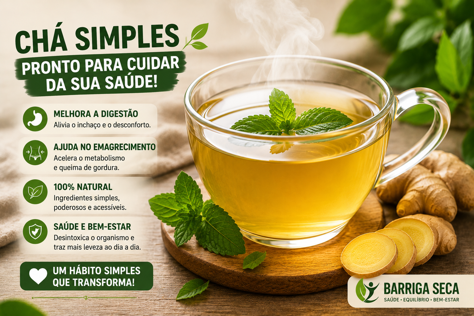 chá simples pronto para digestão e emagrecimento