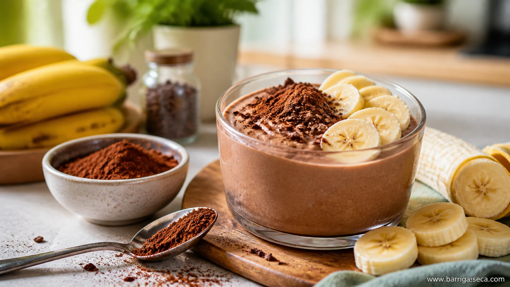 cacau com banana em receita saudável e cremosa