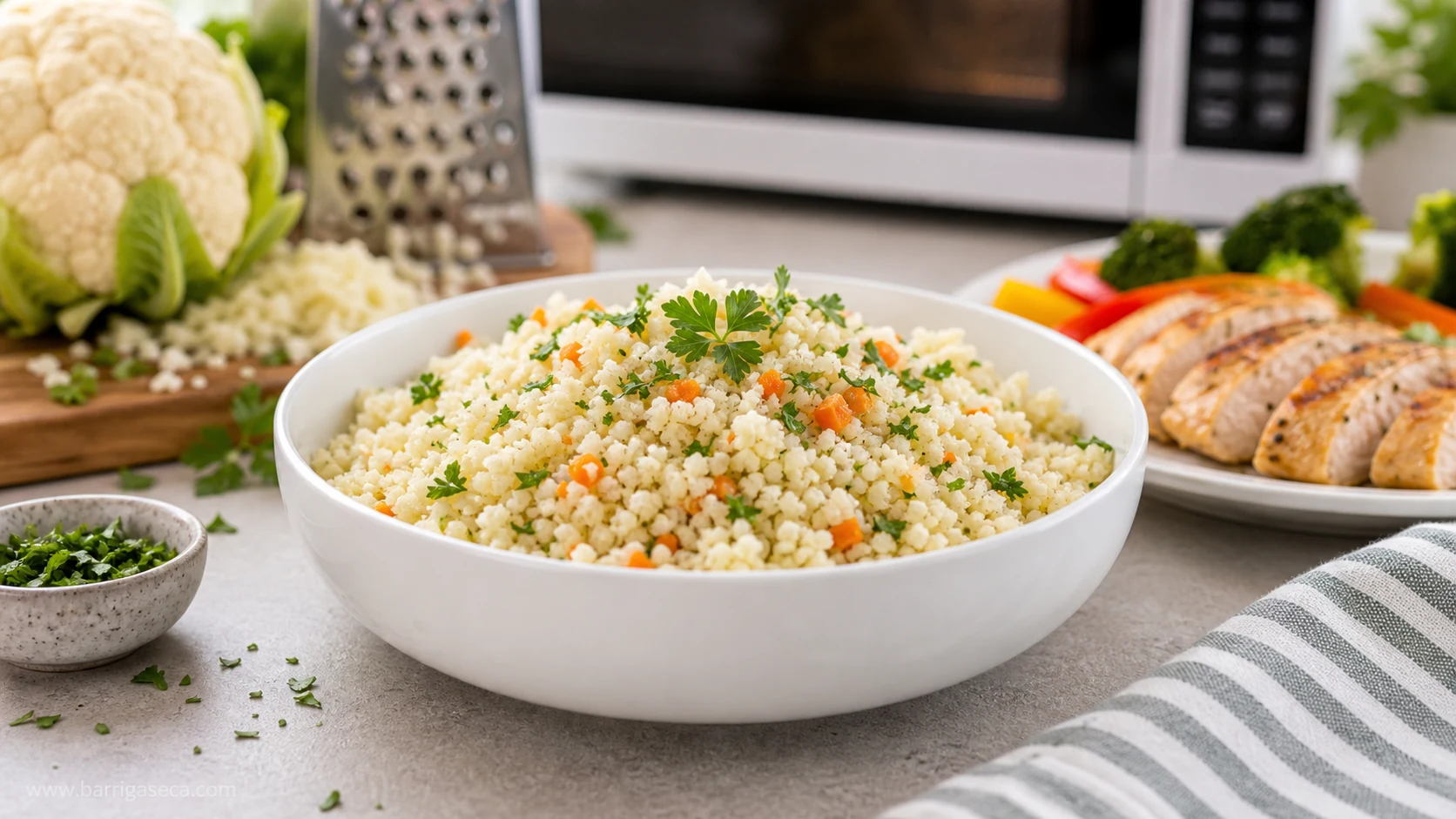 arroz de couve-flor no micro-ondas substituto low carb perfeito