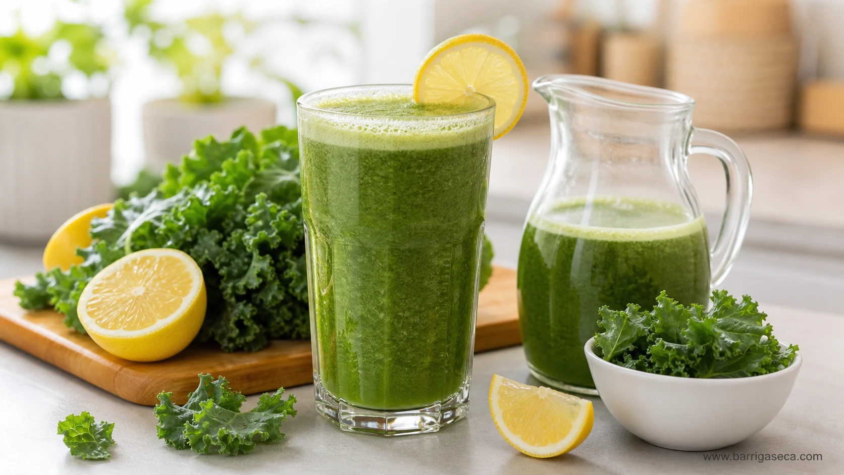 Couve com limão em suco verde detox caseiro