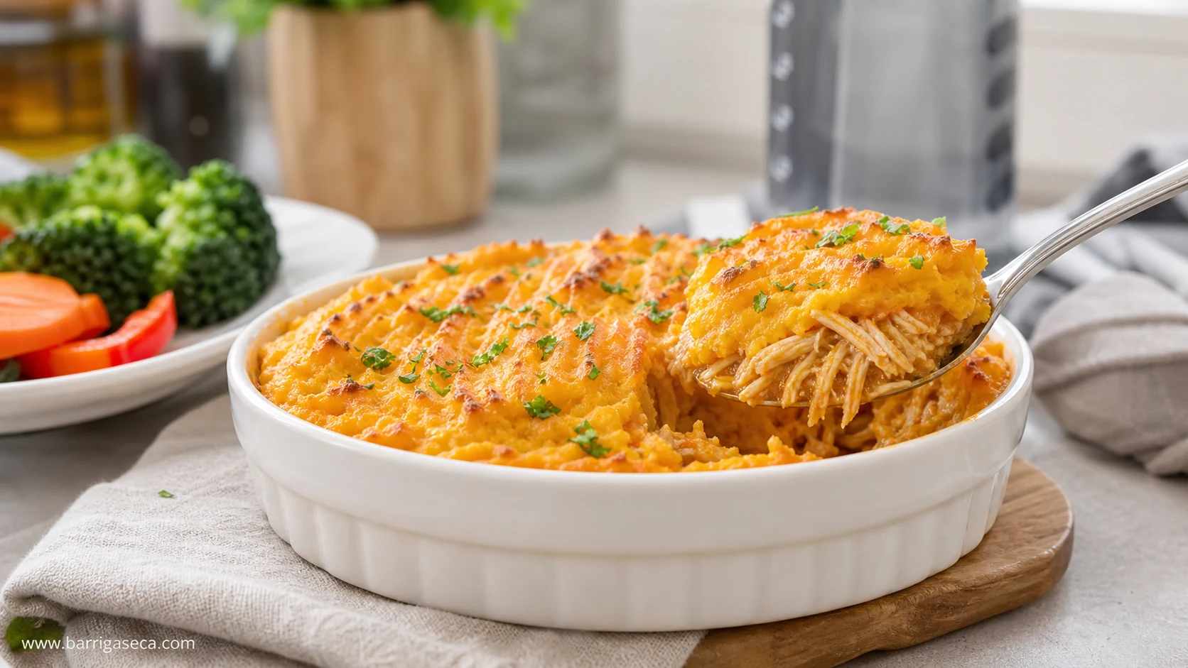 escondidinho de batata doce de micro-ondas excelente pós-treino