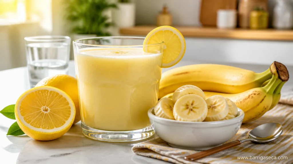 Banana com limão em bebida matinal saudável