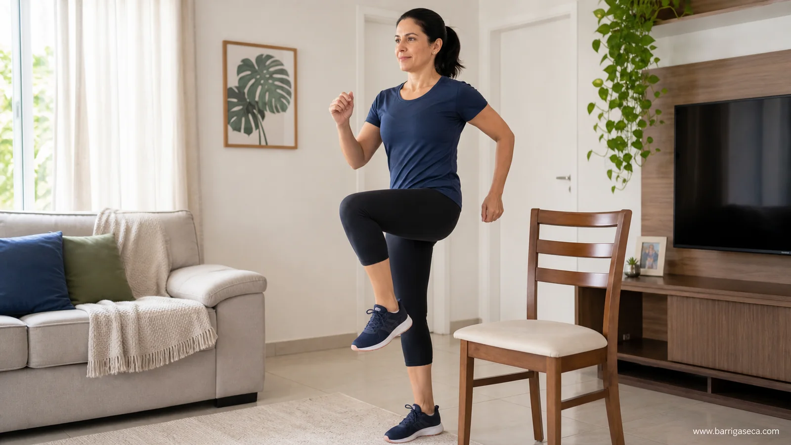 Treino HIIT para iniciantes em casa com marcha e cadeira