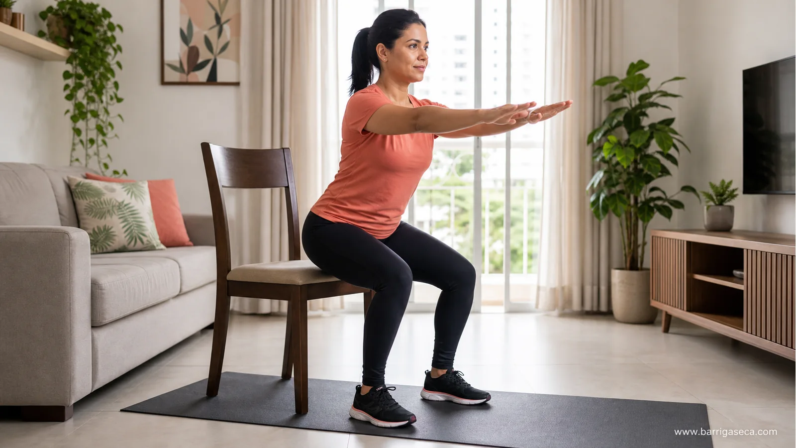 Mulher fazendo treino para secar barriga com exercícios fáceis em casa